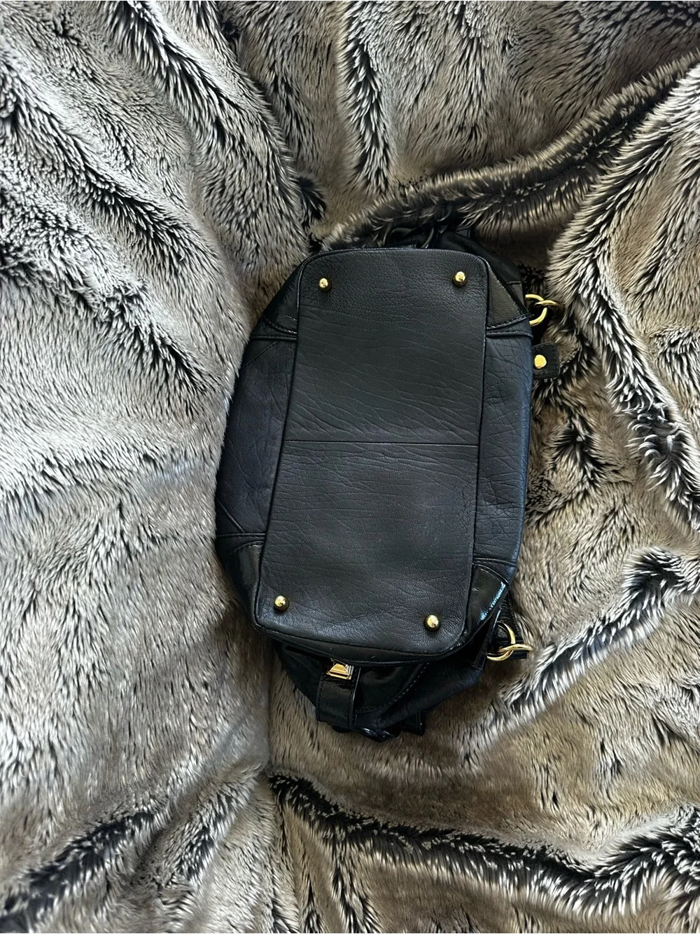 BCBG Max Azria Black Leather Satchel with Gold Hardware